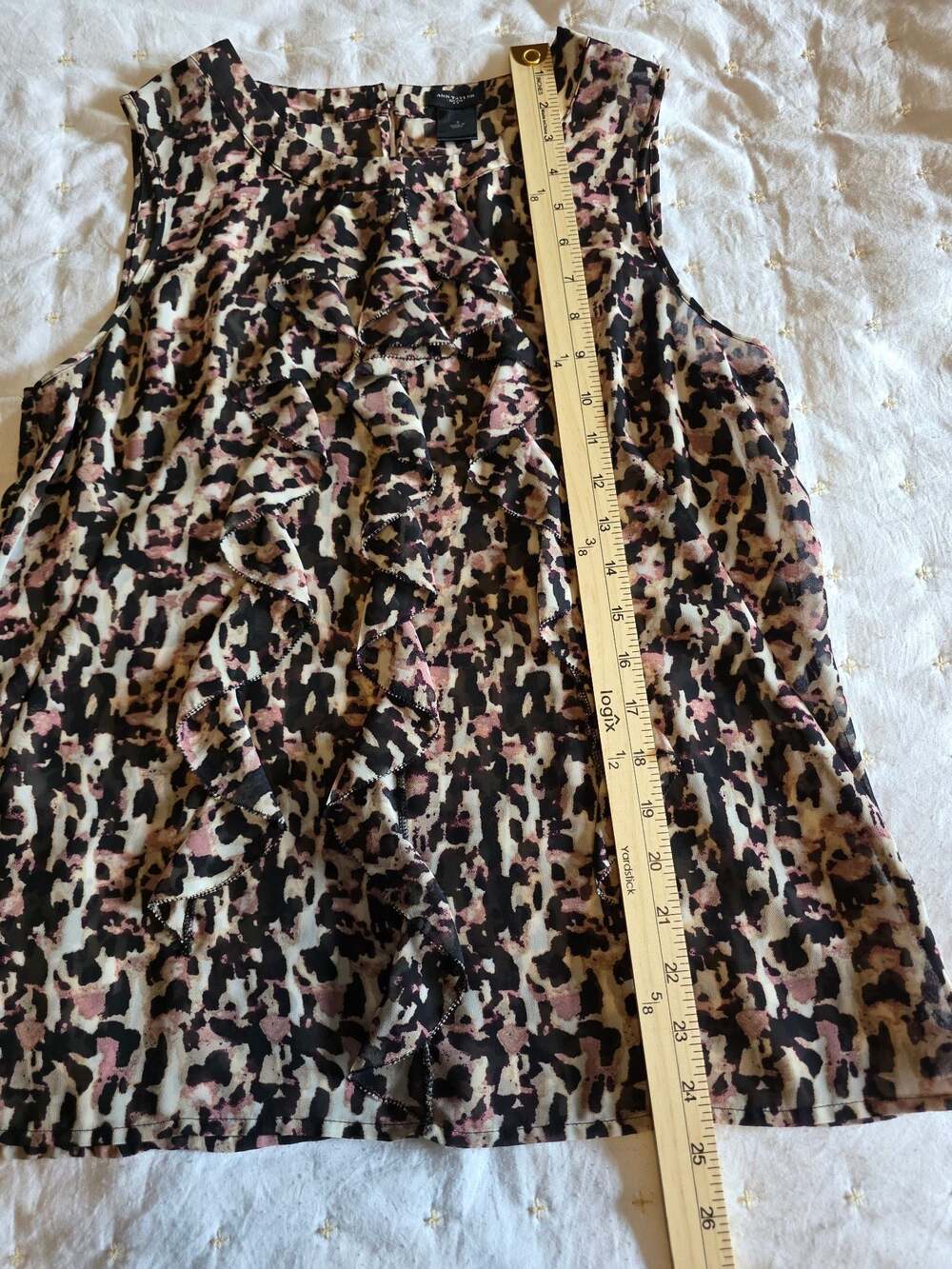 Ann Taylor Ruffle Front Leopard Print Sleeveless Blouse - Picture 4 of 5